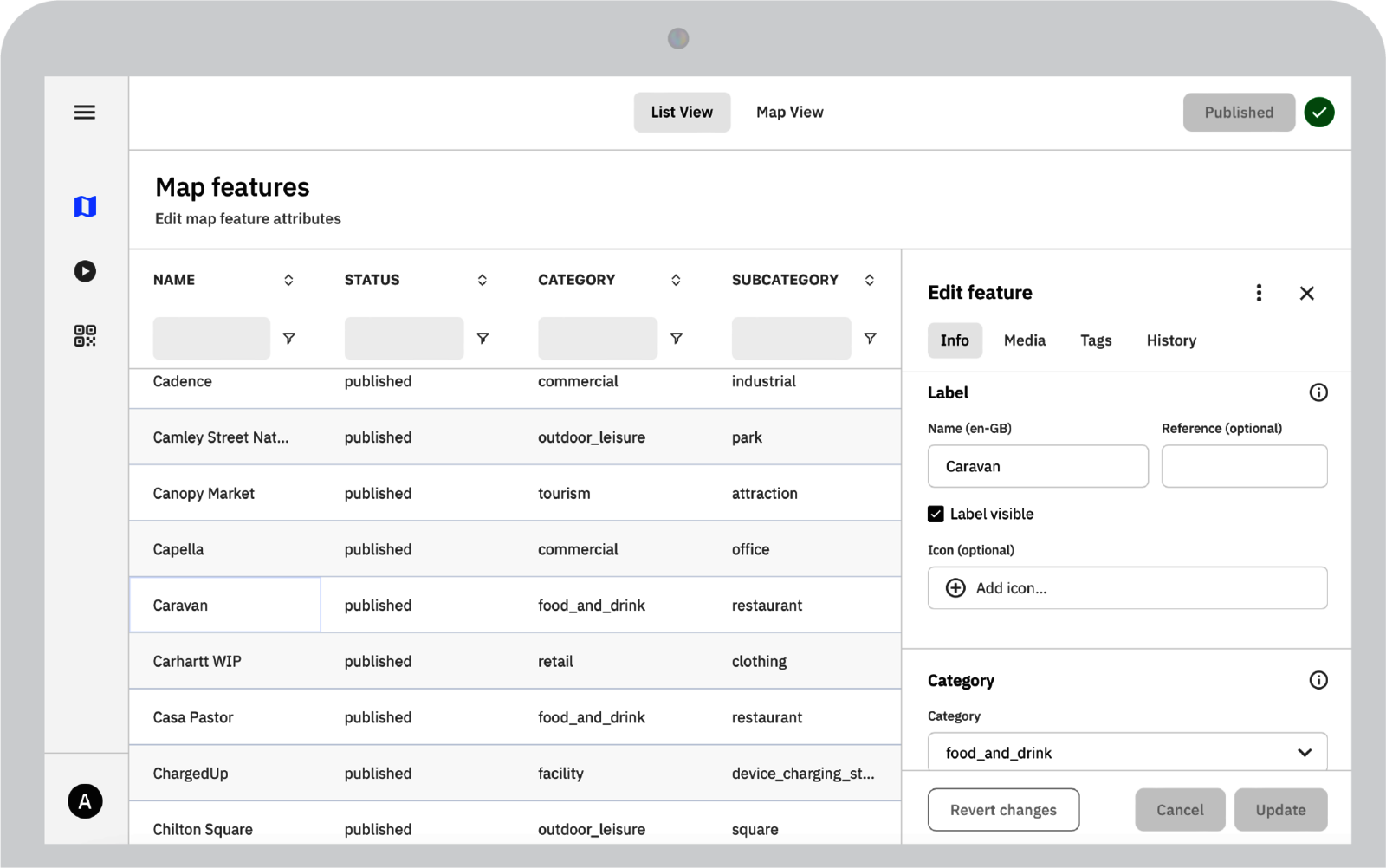 Living Map's Map Manager System on desktop