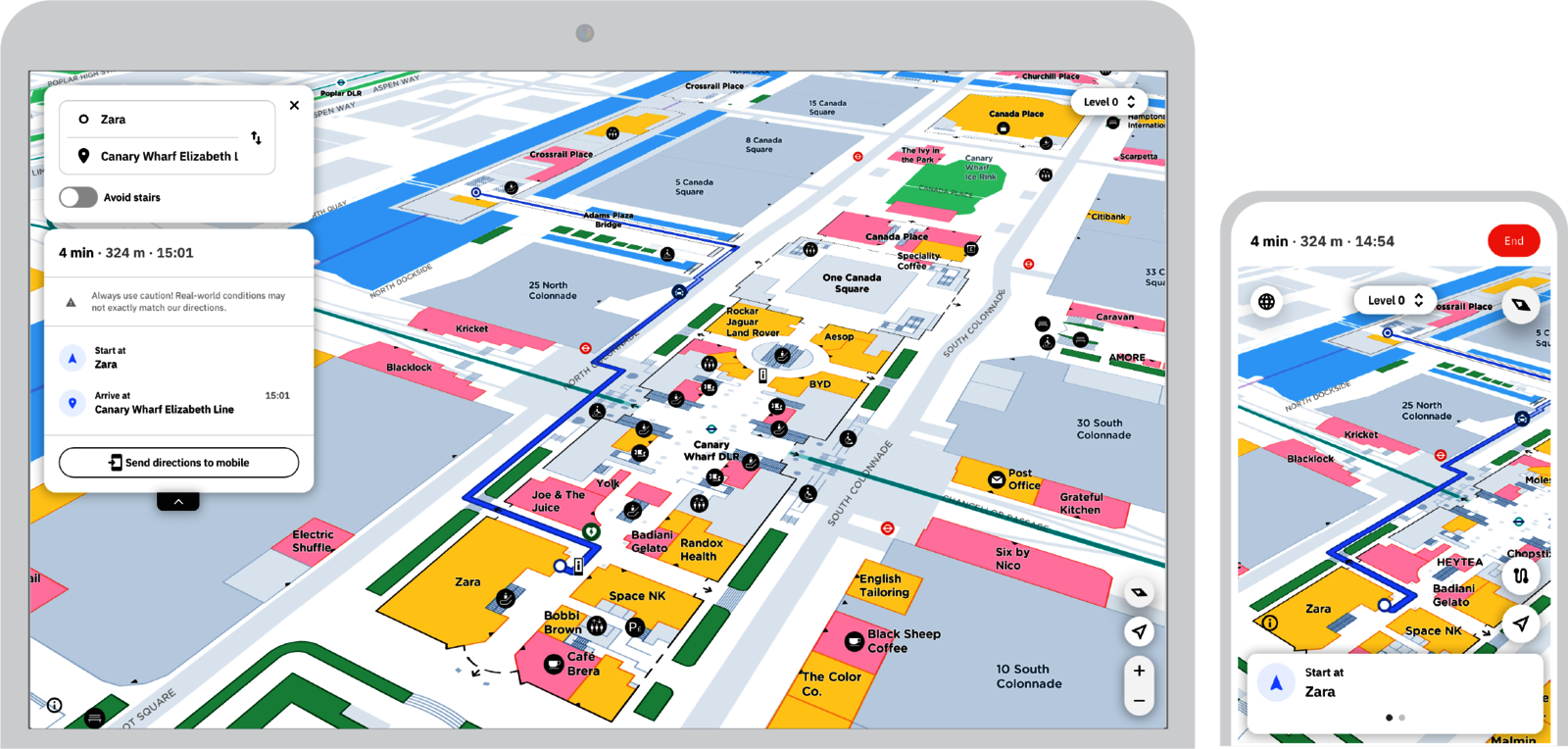 Living Map's wayfinding on desktop and mobile 