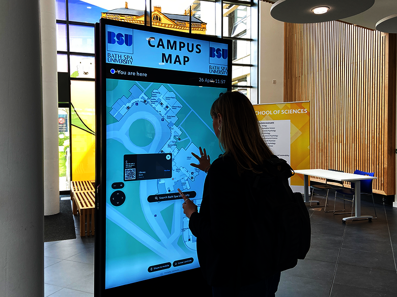 Living Map's digital mapping screens at Bath Spa University